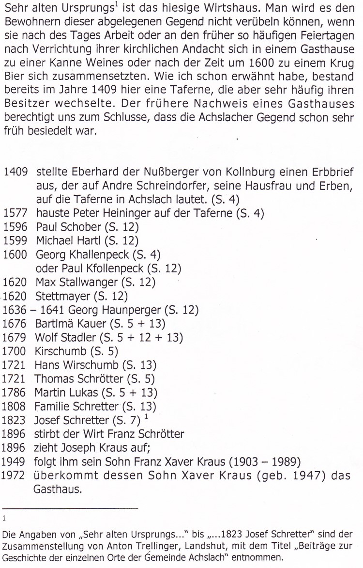 Wirtshaus-Chronik vom Gasthof Pension zur Post in Achslach